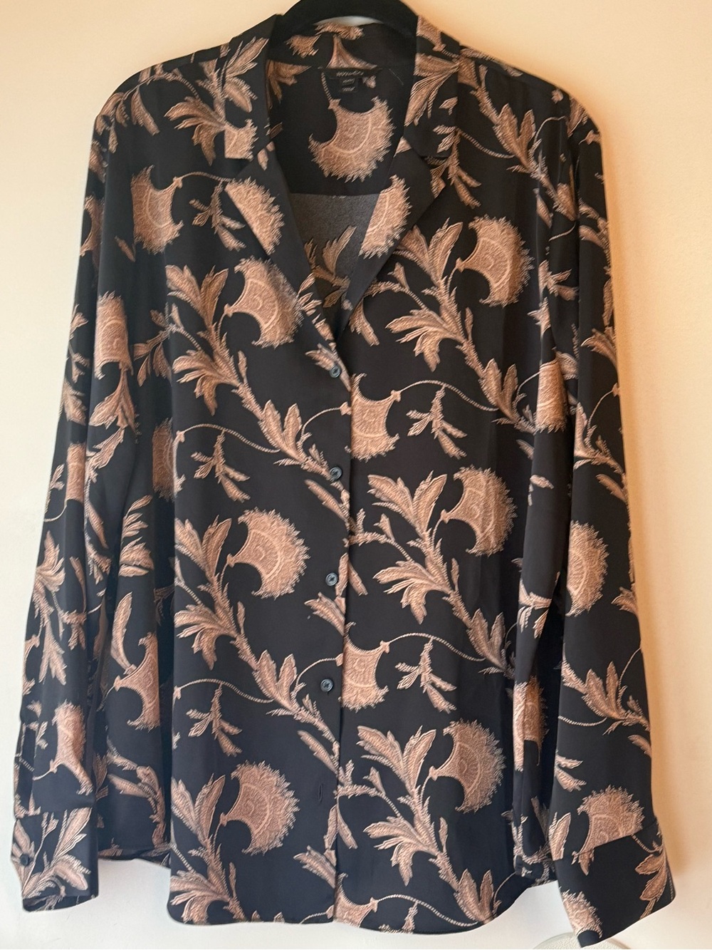 RW&CO  Black Floral Button-Up Blouse with Metallic gold Print